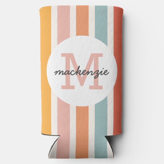 モノグラムのカラフルストライプレトロパーソナライズされた スリム缶クーラー (裏面)