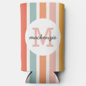 モノグラムのカラフルストライプレトロパーソナライズされた スリム缶クーラー (正面)