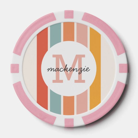 モノグラムのカラフルストライプレトロパーソナライズされた ポーカーチップ (正面)