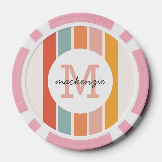 モノグラムのカラフルストライプレトロパーソナライズされた ポーカーチップ (裏面)