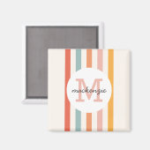 モノグラムのカラフルストライプレトロパーソナライズされた マグネット (正面/裏面)
