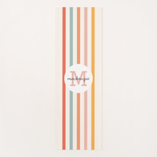 モノグラムのカラフルストライプレトロパーソナライズされた ヨガマット (正面)