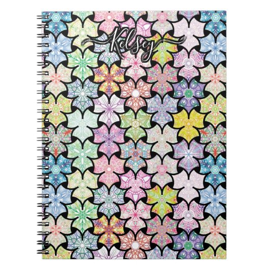 モノグラムのカラフル坊保曼荼羅の文様 ノートブック (正面)