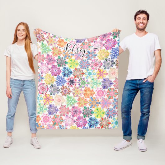 モノグラムのカラフル坊保曼荼羅の文様 フリースブランケット (インサイチュ)