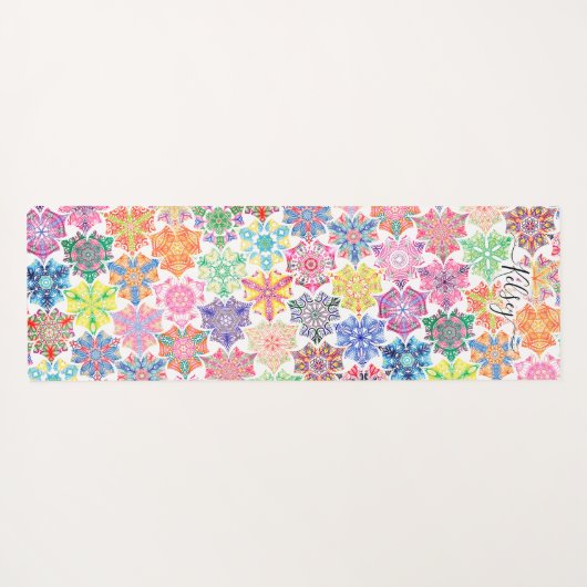 モノグラムのカラフル坊保曼荼羅の文様 ヨガマット (裏面(横))