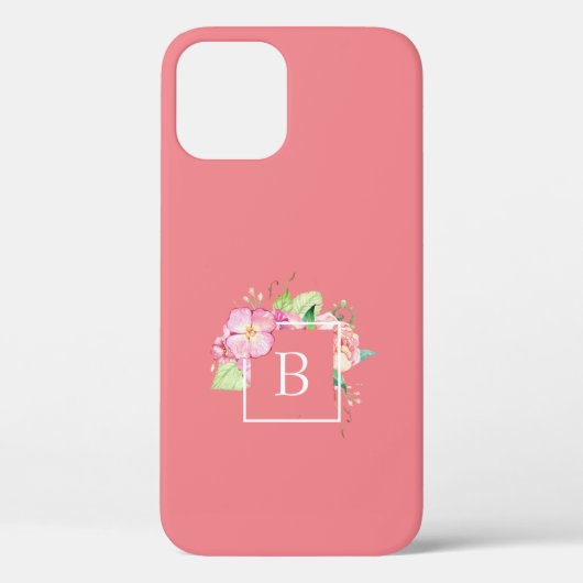 モノグラムのガーリー ピンク & ピンクコーラル フラワー Case-Mate iPhoneケース (裏面)