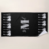 モノグラムのギターパターン白黒 ビーチタオル (正面)