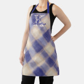 モノグラムのギンガムプレイドブルークリーム書道ネイビー エプロン (インサイチュ)