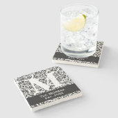 モノグラムのクラシックなダマスク織の姓の印 ストーンコースター (横)