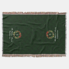 モノグラムのクラシックなヒイラギのリースのカスタムのクリスマス スローブランケット