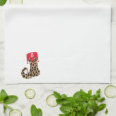 モノグラムのクリスマスのヒョウのストッキング キッチンタオル (折り畳み)