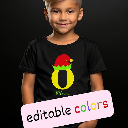 モノグラムのクリスマスの名前シャツ、小妖精や小人帽子、家族 Tシャツ