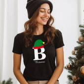 モノグラムのクリスマスの名前シャツ、小妖精や小人帽子、家族 Tシャツ