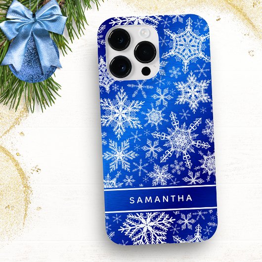 モノグラムのクリスマスブルー白い雪 Case-Mate iPhoneケース