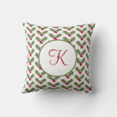 モノグラムのクリスマスホリー赤ベリーグリーン葉 クッション (裏面)