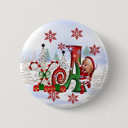 モノグラムのクリスマスボタンA 缶バッジ (正面)