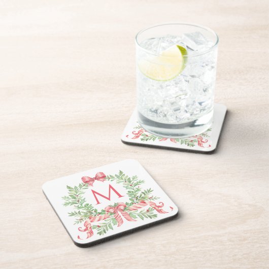 モノグラムのクリスマスリース コースター (右側)