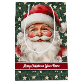 モノグラムのクリスマス抱き枕ヴィンテージサンタクロース ミディアムペーパーバッグ (正面)