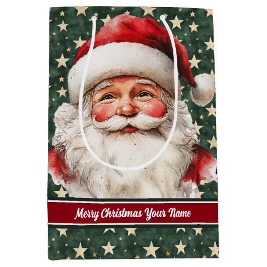 モノグラムのクリスマス抱き枕ヴィンテージサンタクロース ミディアムペーパーバッグ (正面)