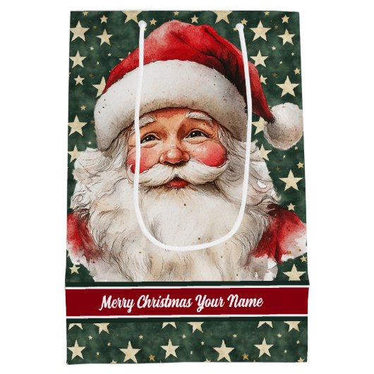 モノグラムのクリスマス抱き枕ヴィンテージサンタクロース ミディアムペーパーバッグ (裏面)