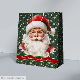 モノグラムのクリスマス抱き枕ヴィンテージサンタクロース ミディアムペーパーバッグ