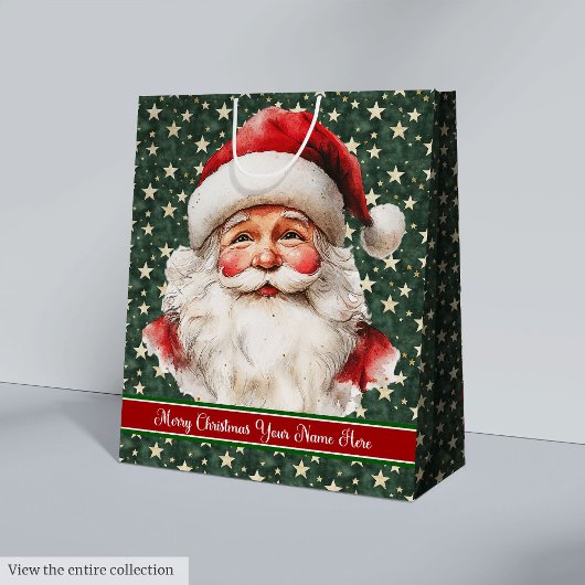 モノグラムのクリスマス抱き枕ヴィンテージサンタクロース ミディアムペーパーバッグ