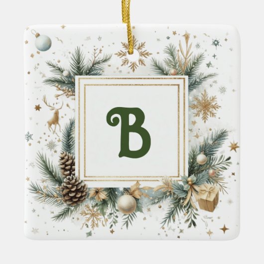モノグラムのクリスマス装飾 セラミックオーナメント (正面)