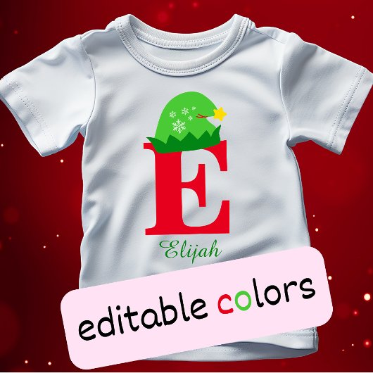 モノグラムのクリスマス、名前を白でパーソナライズ ベビーボディスーツ