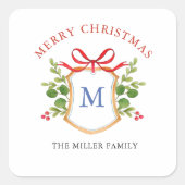 モノグラムのクレストとグリーン 季節の祝い スクエアシール (正面)