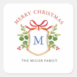 モノグラムのクレストとグリーン 季節の祝い スクエアシール