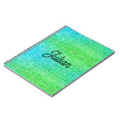 モノグラムのグラデーション青と緑のグリッターの輝き ノートブック (左側)