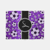 モノグラムのグリッターのインディゴの紫色のサッカーボール フリースブランケット (正面(横))