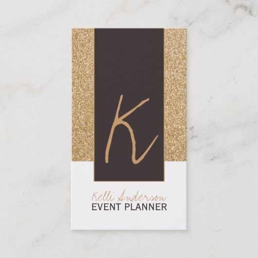 モノグラムのグリッターの名刺のテンプレート 名刺 (正面)