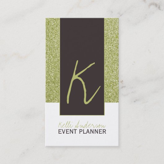 モノグラムのグリッターの名刺のテンプレート 名刺 (正面)