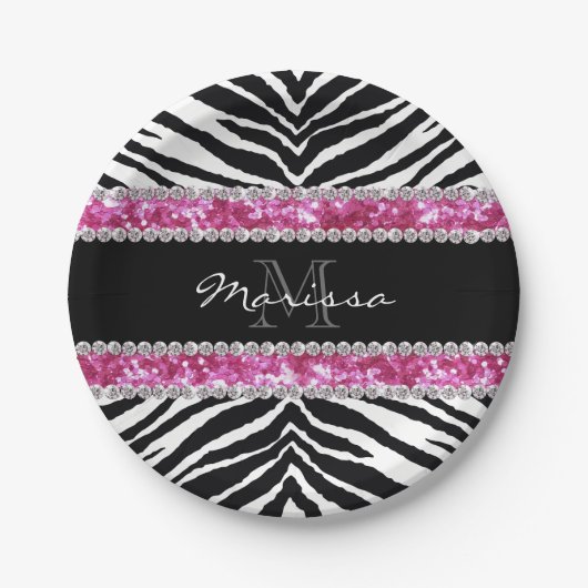 モノグラムのグリッターフェイクラインストンガールズ ペーパープレート (正面)