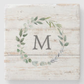 モノグラムのグリ素朴ンセージ葉リース ストーンコースター (正面)