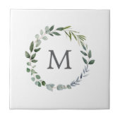モノグラムのグリ素朴ンセージ葉リース タイル (正面)