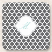 モノグラムのコルクコースター付き灰色のモロッコパターン コースター (正面)
