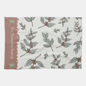 モノグラムのコーヒークラシック植物の青いピンク キッチンタオル (横)