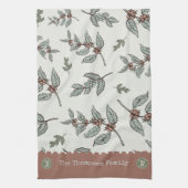 モノグラムのコーヒークラシック植物の青いピンク キッチンタオル (縦)