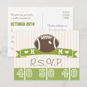 モノグラムのサッカーフットボール結婚式の出欠確認ポストカード インビテーションポストカード (正面/裏面)