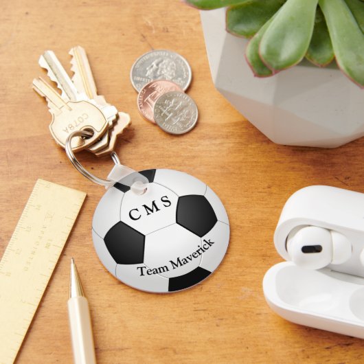 モノグラムのサッカーボールカスタム文字 キーホルダー (デスク)
