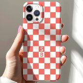 モノグラムのサンゴと白のチェック柄 Case-Mate iPhoneケース