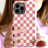 モノグラムのサンゴと白のチェック柄 Case-Mate iPhoneケース