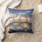 モノグラムのサンセットオンビーチ結婚式枕 クッション (ブランケット)