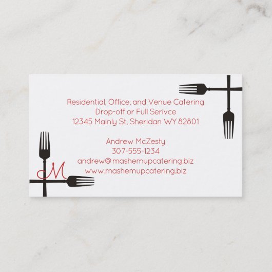 モノグラムのシェフのケイタリングビジネスカードは分岐します 名刺 (裏面)