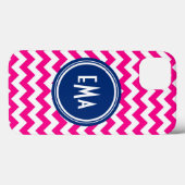 モノグラムのシェブロンピンクの白くおよび青のパターン Case-Mate iPhoneケース (裏面 (横))