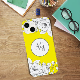 モノグラムのシックモダンイエローホワイトフローラ Case-Mate iPhone 14ケース