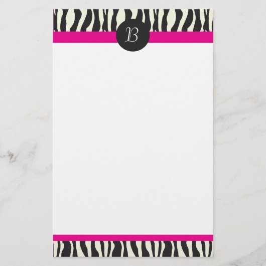 モノグラムのシマウマのストライプのカスタマイズ可能な文房具 便箋 (正面)