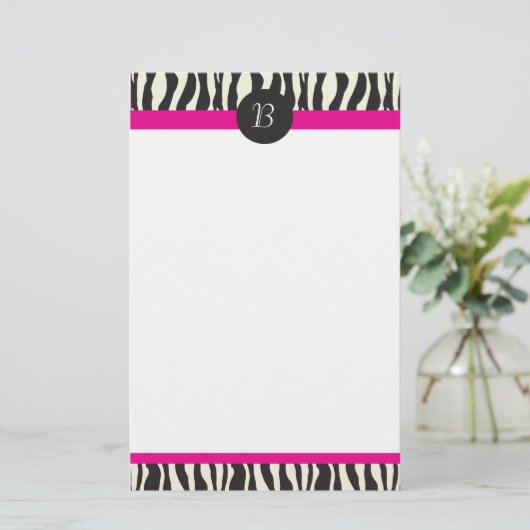 モノグラムのシマウマのストライプのカスタマイズ可能な文房具 便箋 (スタンド正面)